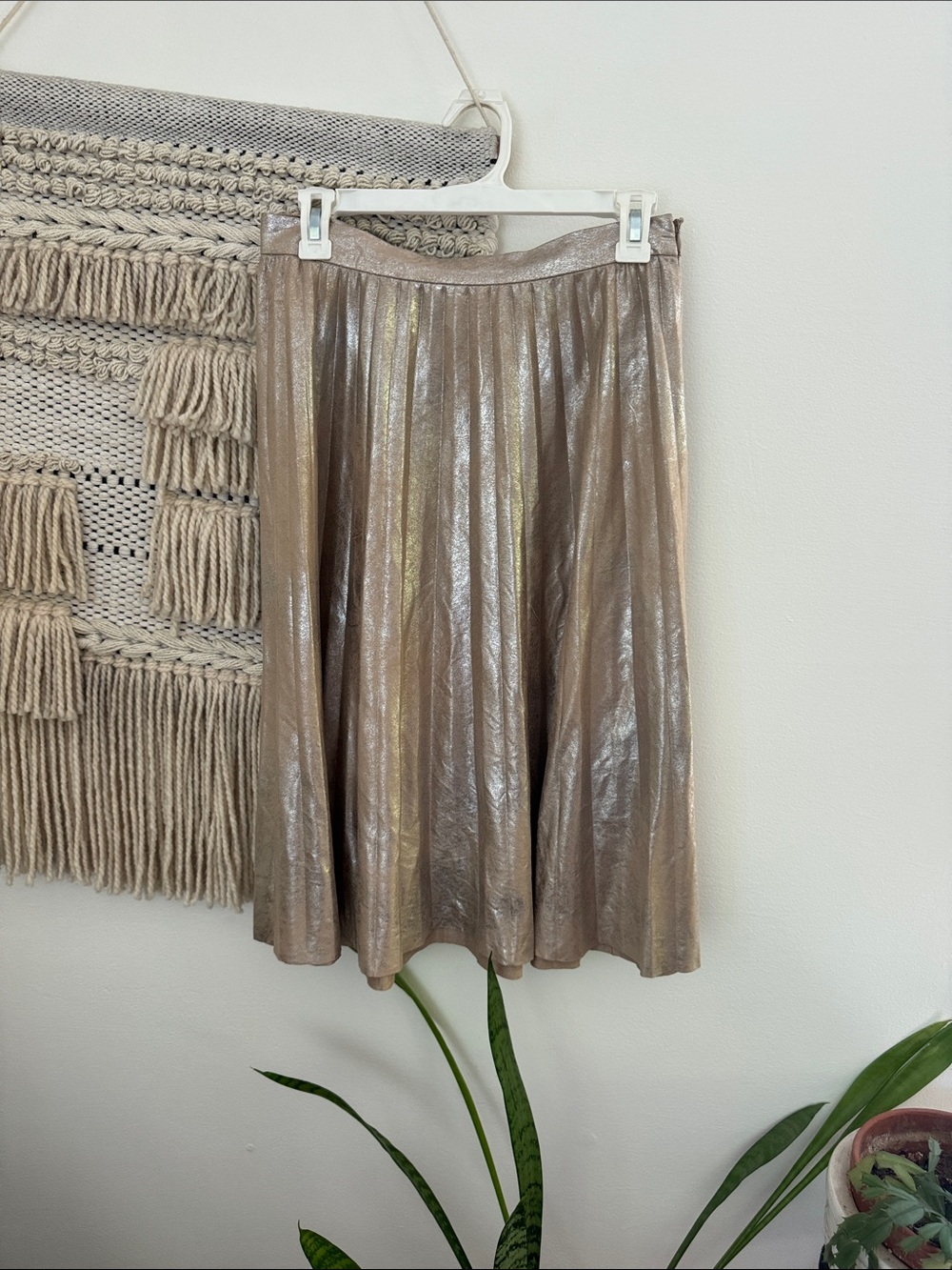 Anthropologie Maeve Midi Pleated Metallic Skirt Small